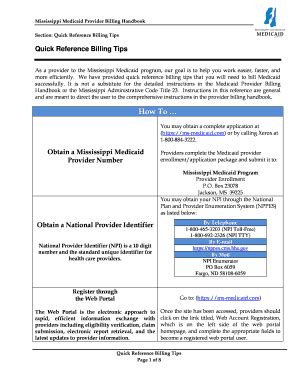 Fillable Online medicaid ms Section: Quick Reference Billing Tips Fax ...