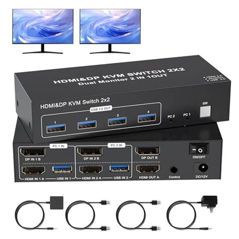 KVM DisplayPort Switch | 4K 60Hz Dual Monitor KVM Switcher | Premium 2 ...