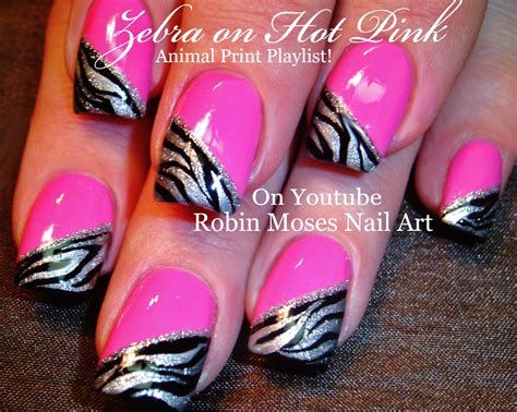 Nail Art by Robin Moses: Hot Pink Nails with Black and Silver Zebra ...
