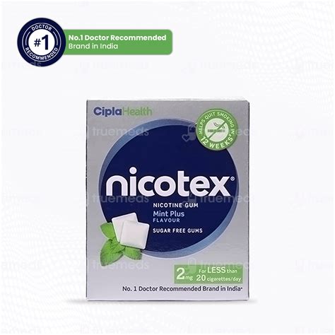 Nicotex 2mg Mint Plus Flavour Sugar Free Nicotine Gums: Uses, Side ...