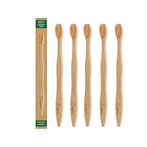 Bamboo Toothbrush with Soft Fiber Soft Bristles - Pack of 5 ...