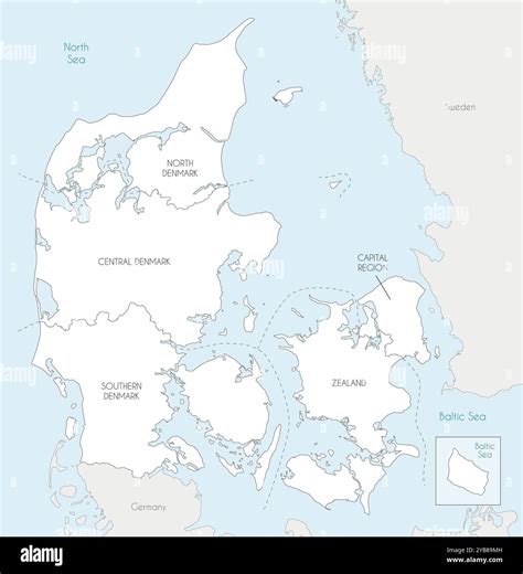 Vector map of Denmark with regions and administrative divisions, and neighbouring countries and ...
