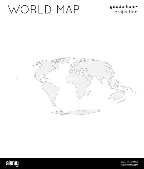 World map. Globe in Goode homolosine projection, plain style. Outline ...