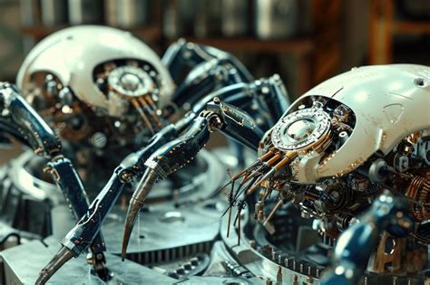 A detailed view of a robot model placed on a table nanobots fixing ...