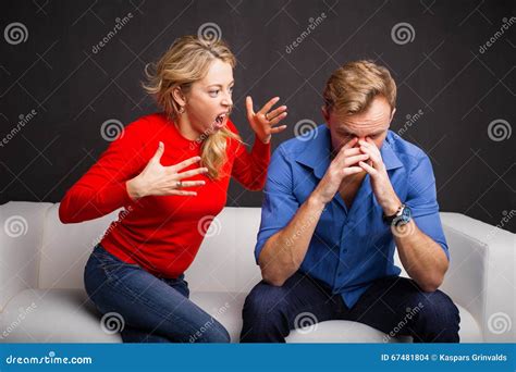 Woman yelling at man stock photo. Image of sadness, frustration - 67481804