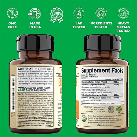 Plant-Based Vegan Glucosamine Chondroitin Joint Support Supplement - 90 Capsules for Joint ...