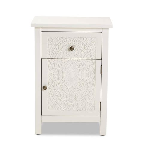 Baxton Studio Lambert 1-Drawer White Nightstand (25.59 in. H x 17.72 in ...
