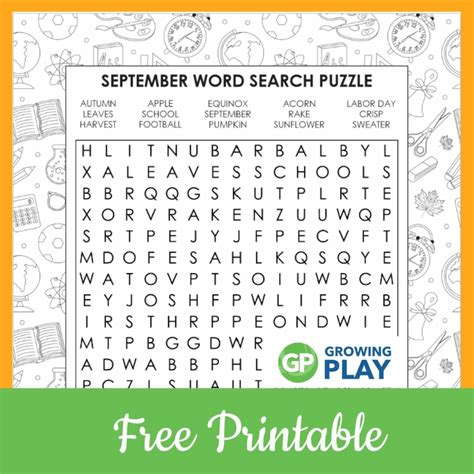 September Word Search Printable