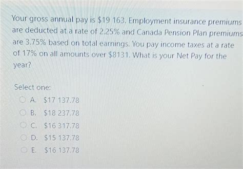 Solved Your gross annual pay is $19 163. Employment | Chegg.com