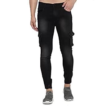 Buy EditLook Men's Black 6 Pocket Slim Fit Mid Rise Full Length Cotton ...