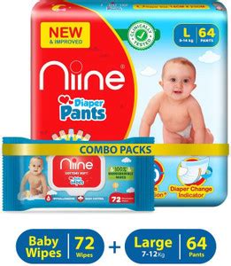 niine combo of Baby Diaper Pants (L) size (9-14KG) 64 count with Baby ...