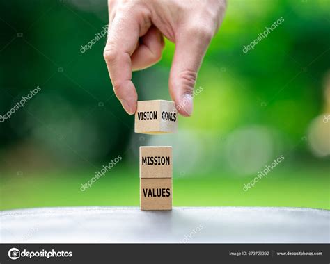 Stack Wooden Cubes Sow Words Values Mission Vision Goals — Stock Photo ...