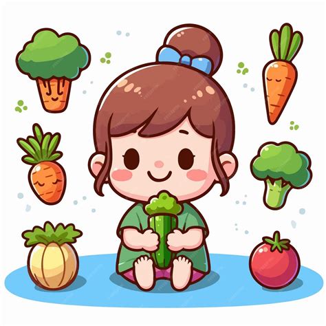 Ilustración vectorial de un niño comiendo verduras | Vector Premium