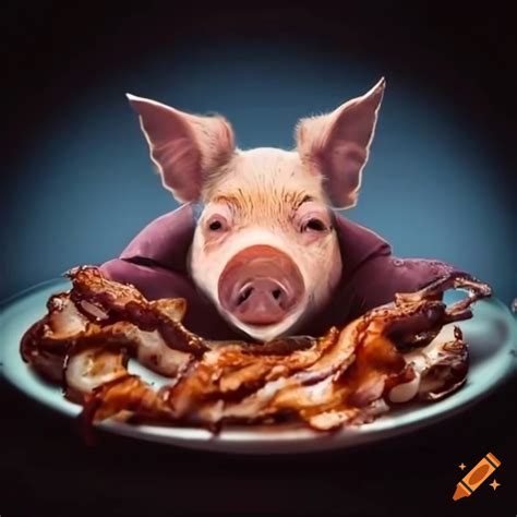 Funny image of a pig eating bacon on Craiyon