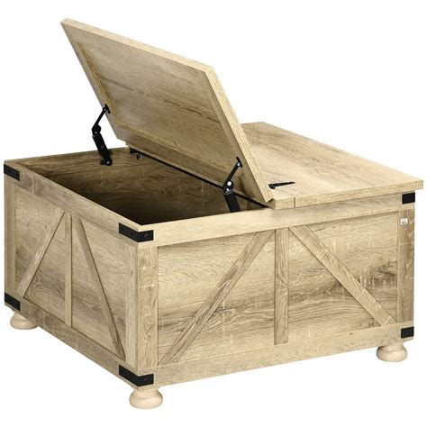 Buy HOMCOM Farmhouse Coffee Table with Storage, Square Coffee Table for ...