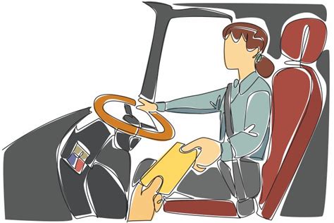 Continuous one line drawing female bus driver Vector Image