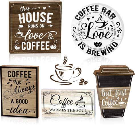 Amazon.com: Capoda 5 Pcs Coffee Bar Sign Wooden Table Decor Rustic ...