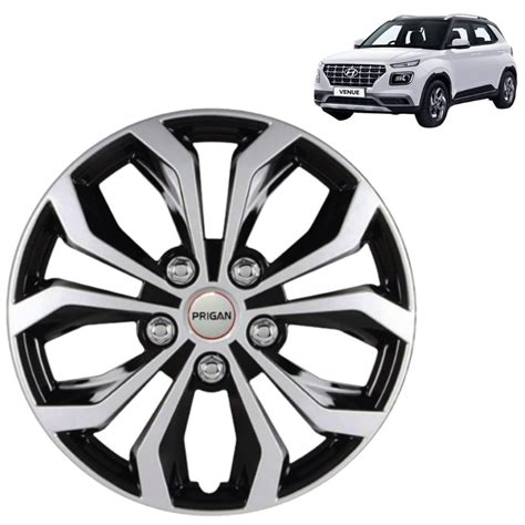 PRIGAN Wheel Cover for Hyundai Venue 15 Inch Silver Black Wheel Cap ...