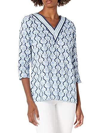 Caribbean Joe Women's Three Quarter Sleeve V Printed Tunic with ...