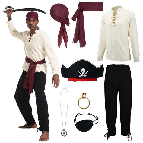 8 Pcs Pirate Costume Adult Men Pirate Costume Accessories Renaissance ...