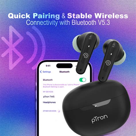 pTron Basspods Mojo TWS Earbuds (Black) - pTron India