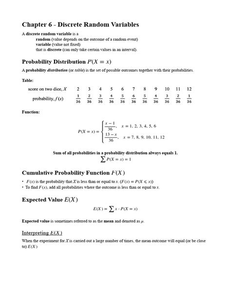 Image result for Discrete Random Variables PDF