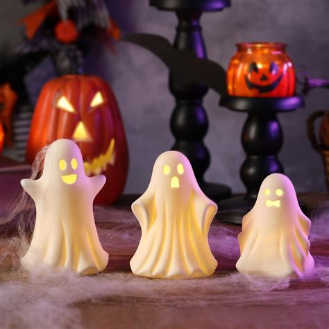 Amazon.com : Halloween Ghost Decorations - 3 Pcs Gothic Ceramic Ghost ...