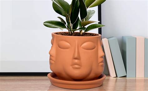 Lasaki Vivan Face Sculptural Ceramic Plant Pot with Saucer Plate 4 ...