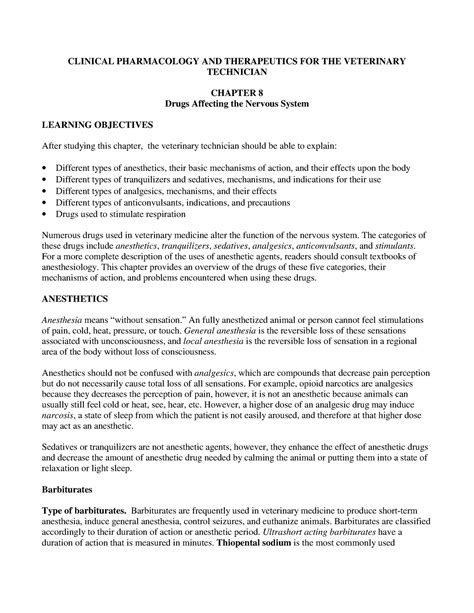 Clinical Pharmacology AND Therapeutics FOR THE Veterinary Technician ...