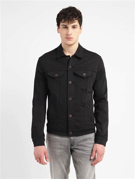 Men's Redloop Solid Black Spread Collar Denim Trucker Jacket – Levis ...