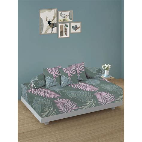 Buy ARRABI Green Leaf TC Cotton Blend Diwan Set of 6 (Double) Online