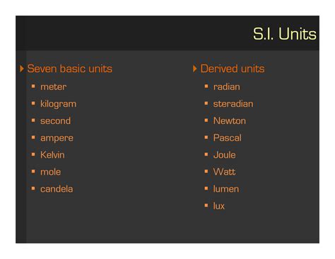 Heat Flow S.I units in Architecture - S. Units Seven basic units ...