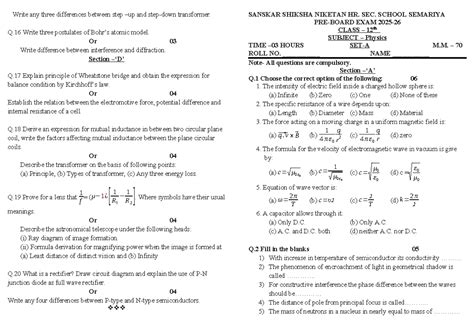 12th E Physics English Exam SET-I: Key Concepts & Questions - Studocu