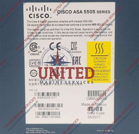 CISCO ASA 5505 ADAPTIVE SECURITY APPLIANCE 47-18790-08 | United Marine ...