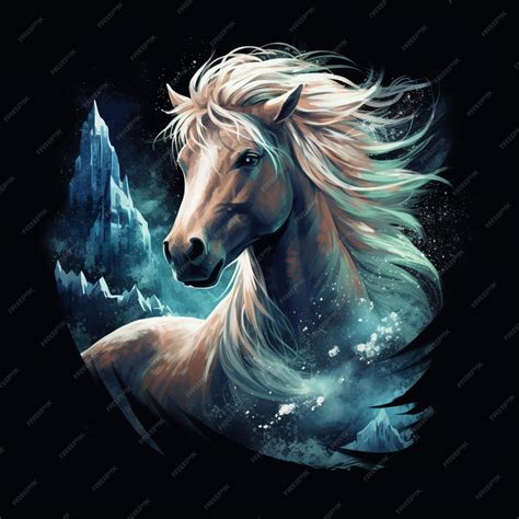Premium AI Image | Painting of a horse with a mountain in the ...