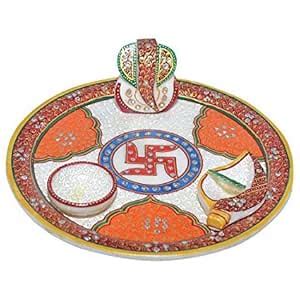 Buy Marble puja thali, pooja thali, Chopda (12 Inch Dia) for Festival ...