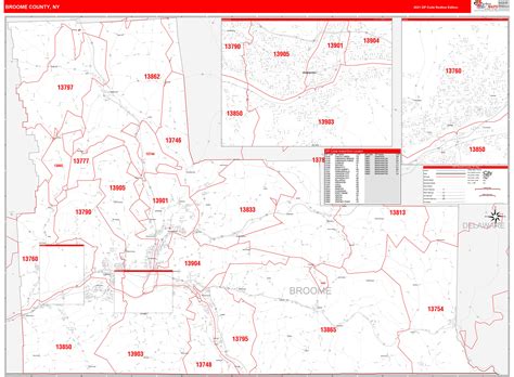Broome County, NY Zip Code Wall Map Red Line Style by MarketMAPS ...