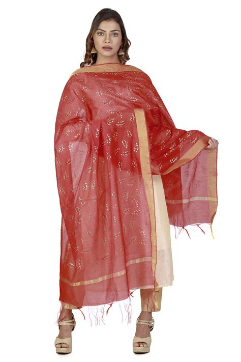 Red Dupatta with Golden Border – Inhika.com