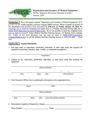 Fillable Online ncdhhs Registration and Inventory of Medical Equipment ...