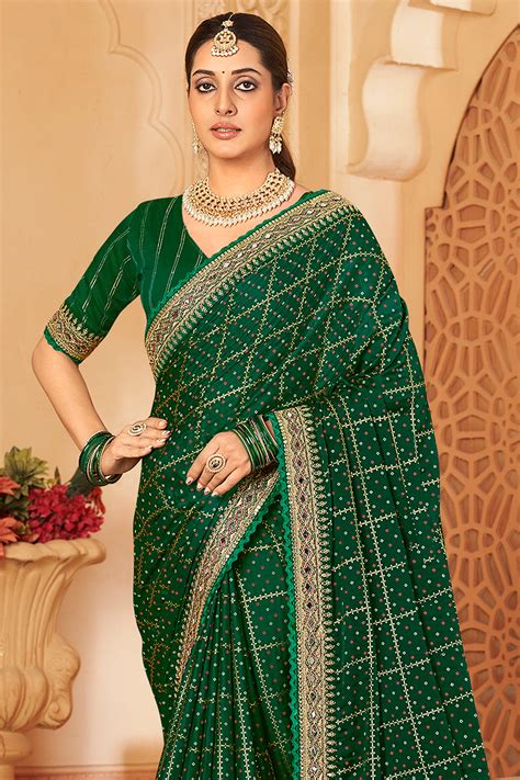 Buy Bottle Green Silk Saree 98096 Online | Karagiri