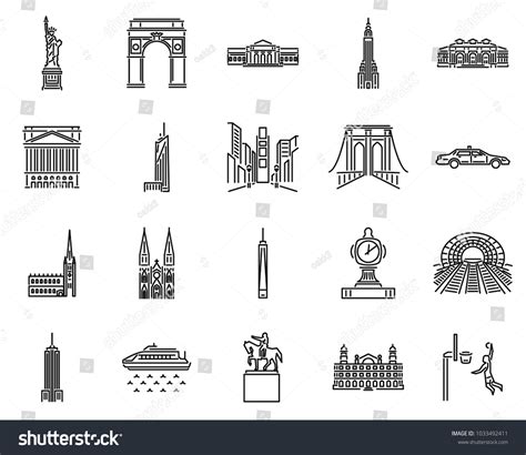 New York Icons Line Style Sets.: Stock-Vektorgrafik (Lizenzfrei ...