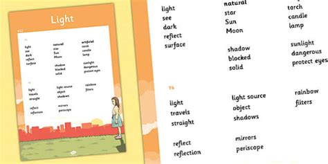 KS2 Light Scientific Vocabulary Progression Poster - posters