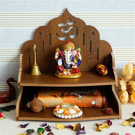 Om Design with Shelf Laminated Wood Pooja Temple/Mandir - eCraftIndia ...
