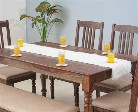 Buy Belgium 6 Seater Dining Set Online | 4 Chairs & Bench