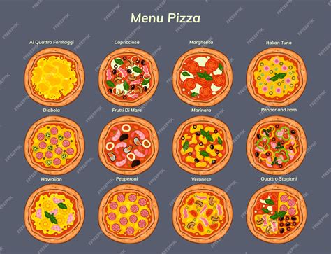 Premium Vector | Collection of different types of pizza