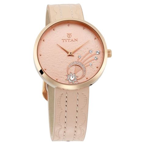 Buy Online Titan On Trend Rose Gold Dial Analog Leather Strap watch for ...
