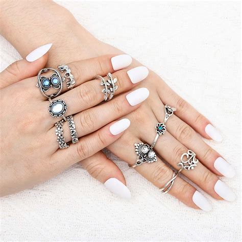Campsis 11PCS Baroque Women Ring Sets Flower Knuckle Stacking Multi ...