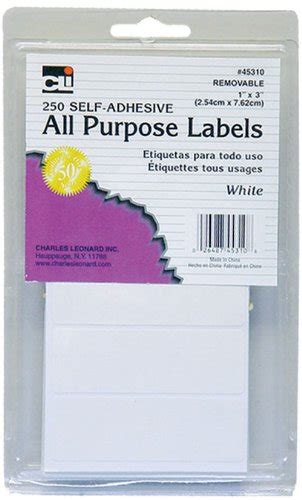 Charles Leonard Inc. Multi Purpose Labels, 1 x 3 Inches, White, 250/box ...
