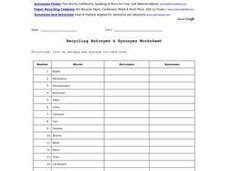 Recycling Antonyms and Synonyms Worksheet Worksheet for 2nd - 6th Grade ...