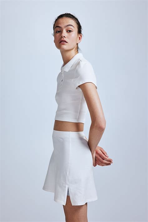 Ribbed polo shirt - White - Ladies | H&M IN